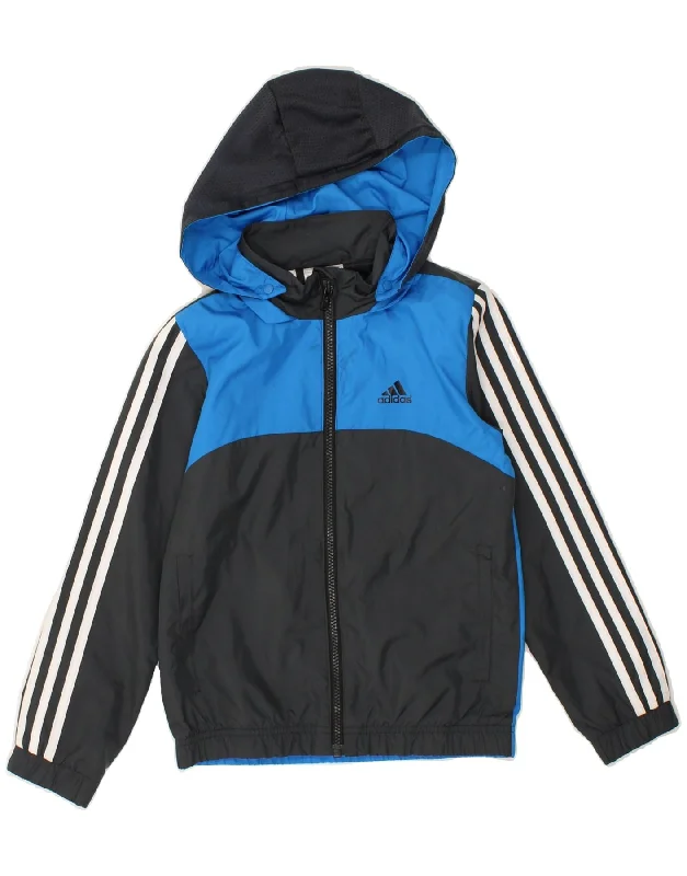 men's fleece jackets -ADIDAS Boys Hooded Tracksuit Top Jacket 7-8 Years Black Colourblock