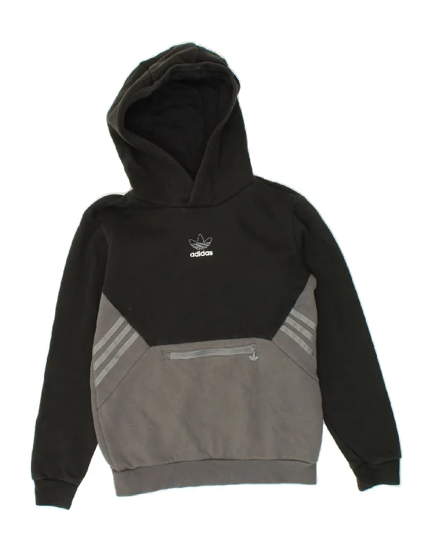 men's zip-up hoodies with pockets -ADIDAS Boys Hoodie Jumper 11-12 Years Black Colourblock Cotton