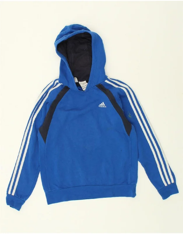 men's casual fleece hoodies -ADIDAS Boys Hoodie Jumper 11-12 Years Blue Colourblock Cotton