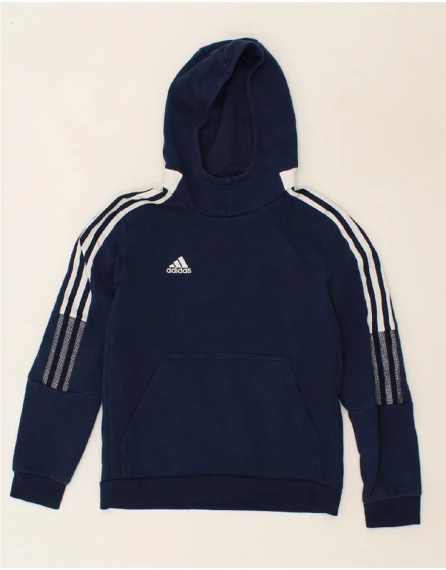 men's winter hoodie -ADIDAS Boys Hoodie Jumper 11-12 Years Navy Blue Cotton