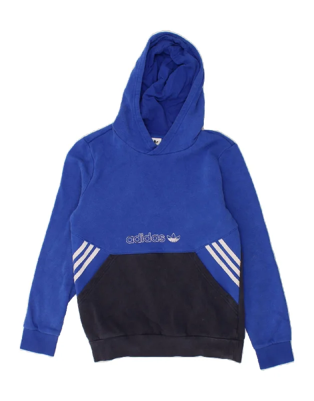 men's thick pullover hoodies -ADIDAS Boys Hoodie Jumper 12-13 Years Blue Colourblock Cotton