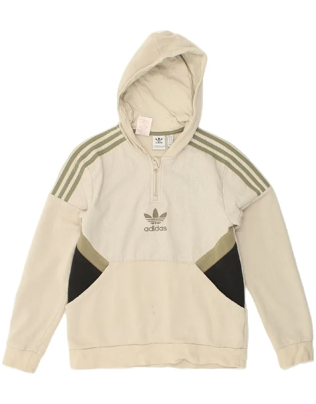 men's hoodies for winter -ADIDAS Boys Hoodie Jumper 13-14 Years Beige Colourblock Cotton