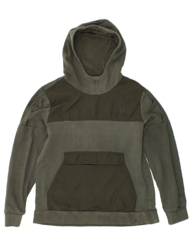 men's pullover hoodies -ADIDAS Boys Hoodie Jumper 13-14 Years Khaki Colourblock Cotton