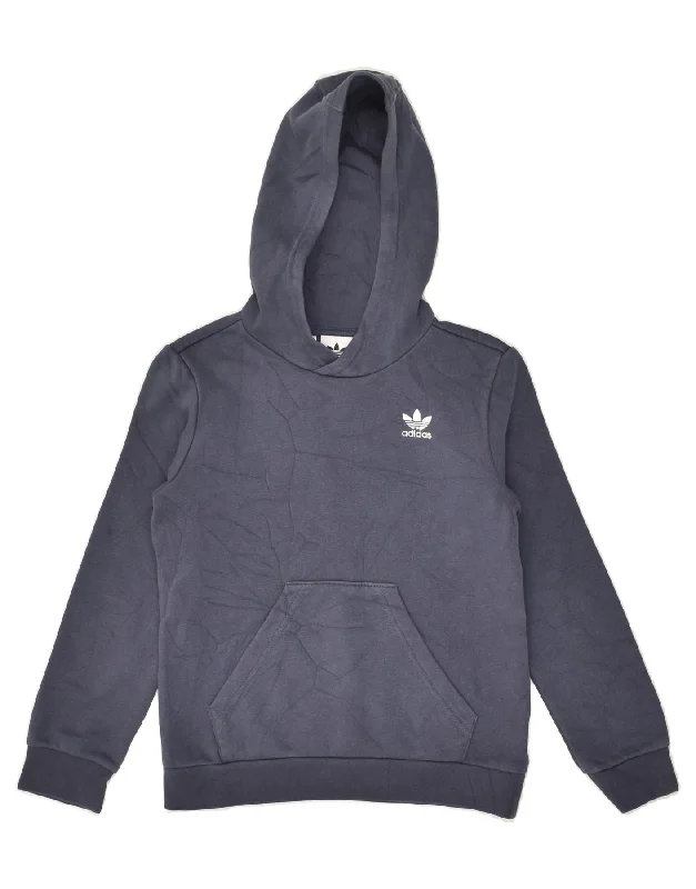 men's hoodie with prints -ADIDAS Boys Hoodie Jumper 8-9 Years Navy Blue Cotton