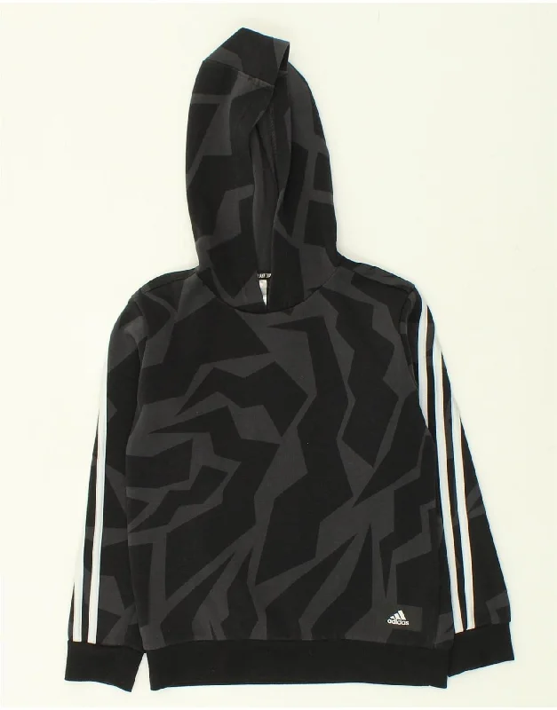 men's hoodie with prints -ADIDAS Boys Hoodie Jumper 9-10 Years Black Geometric Polyester