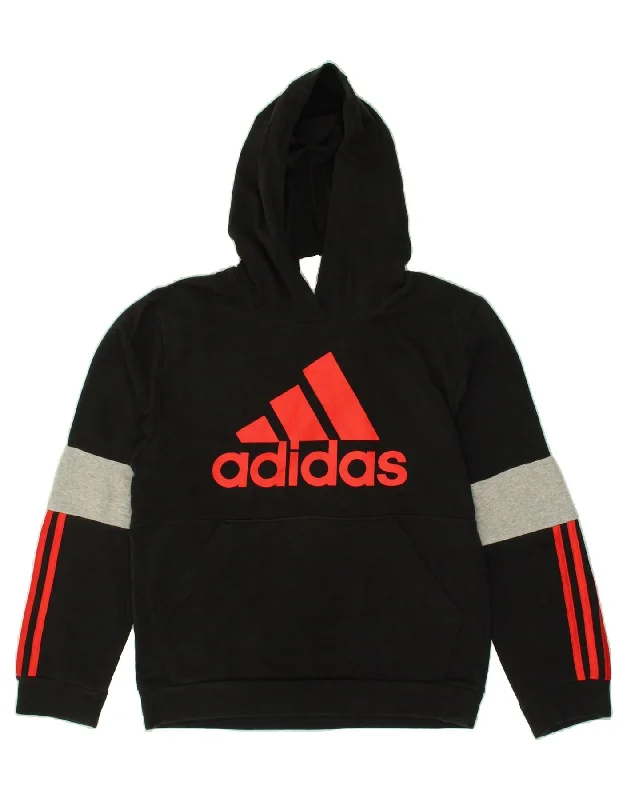 men's hoodie with pockets -ADIDAS Boys Tall Graphic Hoodie Jumper 15-16 Years XL Black Colourblock