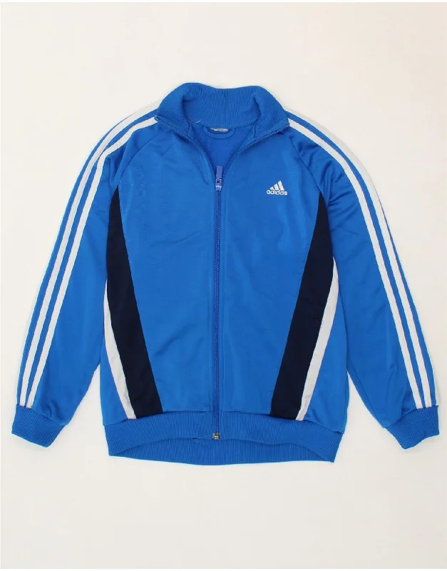 men's jacket for cold weather -ADIDAS Boys Tracksuit Top Jacket 10-11 Years Blue Colourblock Polyester