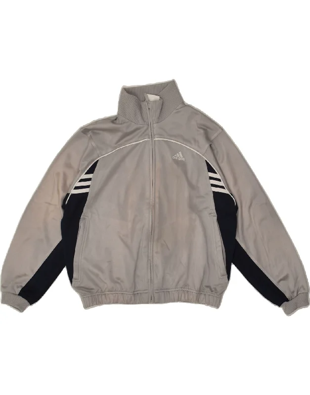 men's fashion jackets -ADIDAS Boys Tracksuit Top Jacket 10-11 Years Grey Colourblock Polyester