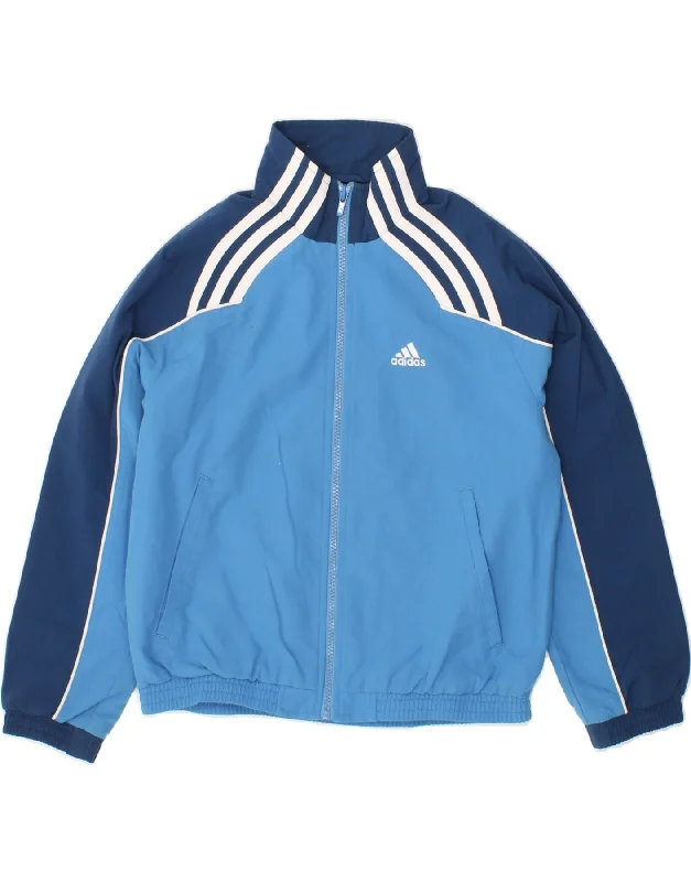 men's fleece-lined jackets -ADIDAS Boys Tracksuit Top Jacket 10-11 Years Large Blue Colourblock