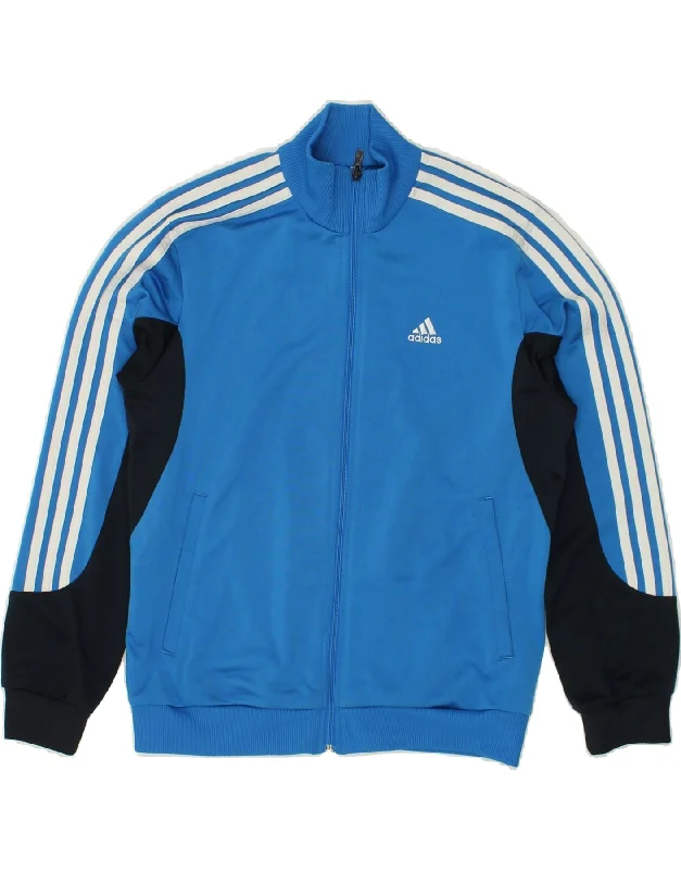 men's windproof jackets -ADIDAS Boys Tracksuit Top Jacket 11-12 Years Blue Colourblock Polyester