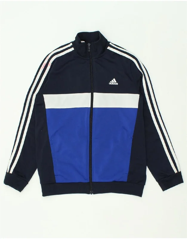 men's high-quality jackets -ADIDAS Boys Tracksuit Top Jacket 11-12 Years Navy Blue Colourblock