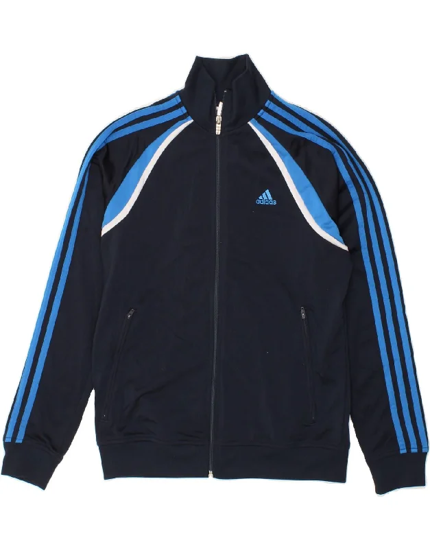 men's casual winter jackets -ADIDAS Boys Tracksuit Top Jacket 13-14 Years Navy Blue Colourblock