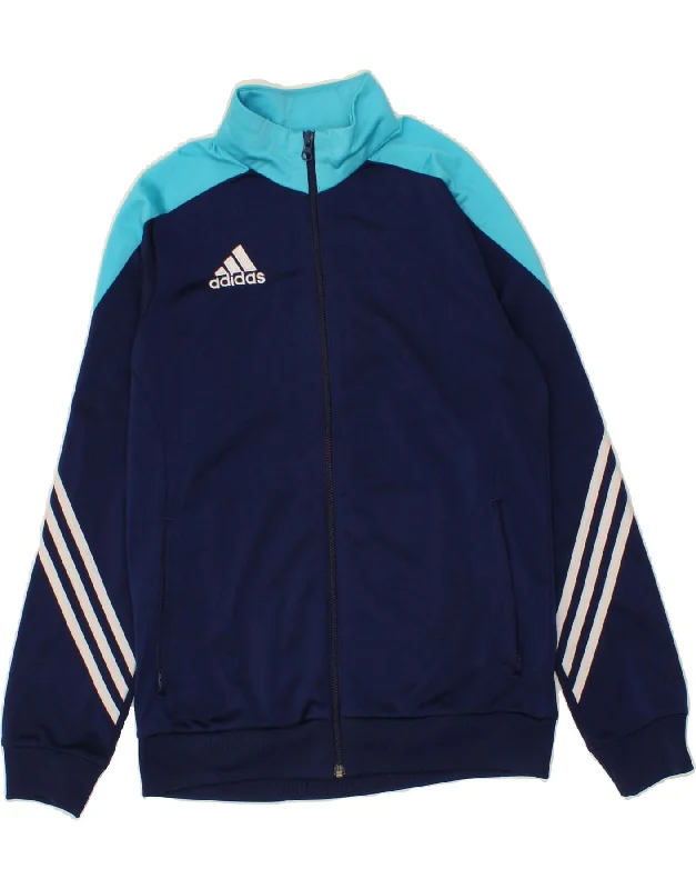 men's zip-up fleece jackets -ADIDAS Boys Tracksuit Top Jacket 13-14 Years XL  Navy Blue Colourblock