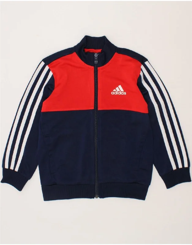 men's softshell outdoor jackets -ADIDAS Boys Tracksuit Top Jacket 5-6 Years Navy Blue Colourblock Polyester