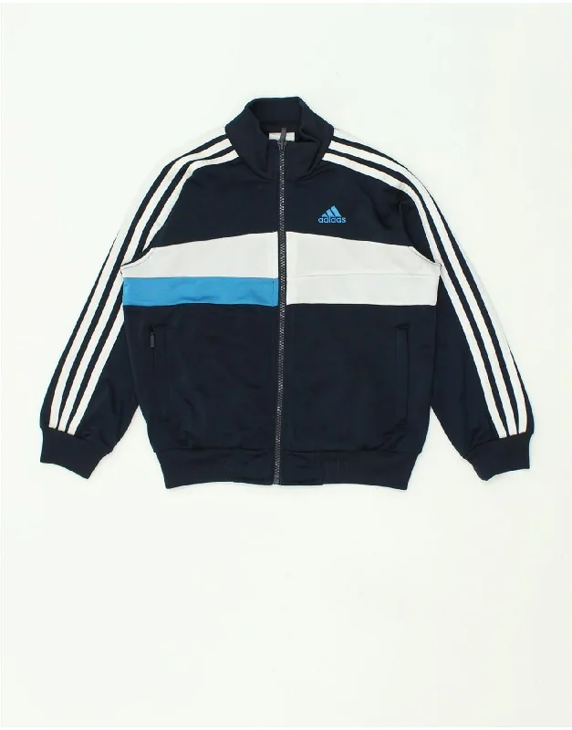 men's rugged jackets -ADIDAS Boys Tracksuit Top Jacket 5-6 Years Navy Blue Colourblock