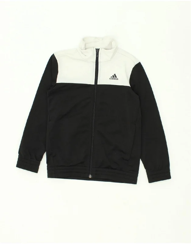 men's stylish outdoor jackets -ADIDAS Boys Tracksuit Top Jacket 7-8 Years Black Colourblock Polyester