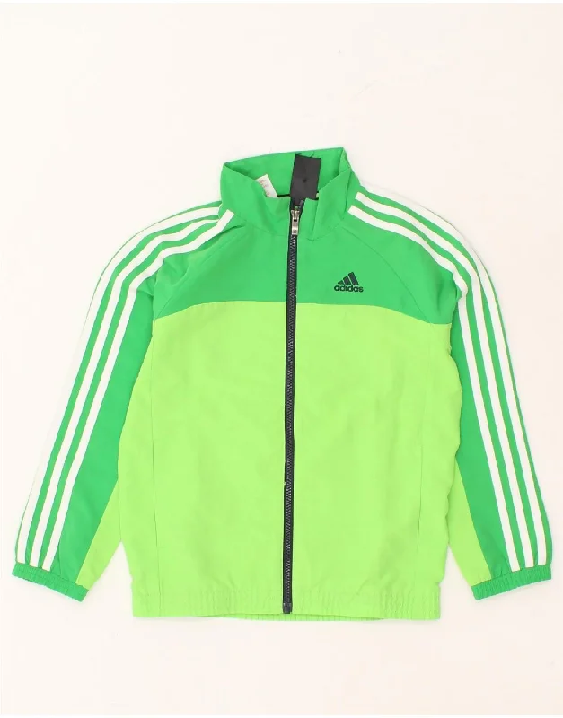 men's fleece-lined jackets -ADIDAS Boys Tracksuit Top Jacket 7-8 Years Green Colourblock Polyester