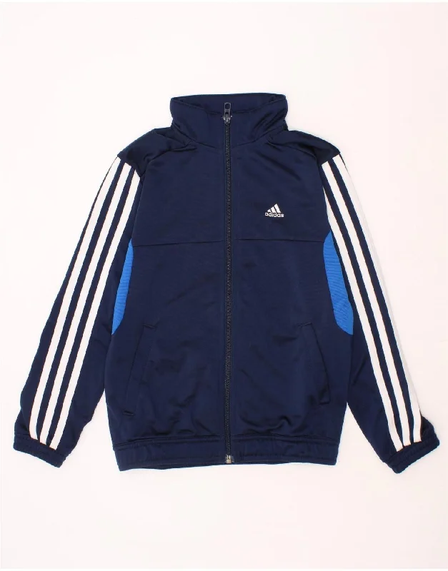 men's sporty zip-up jackets -ADIDAS Boys Tracksuit Top Jacket 7-8 Years Navy Blue Colourblock Polyester