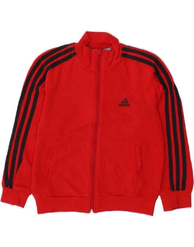 men's long sleeve jackets -ADIDAS Boys Tracksuit Top Jacket 7-8 Years Red Polyester