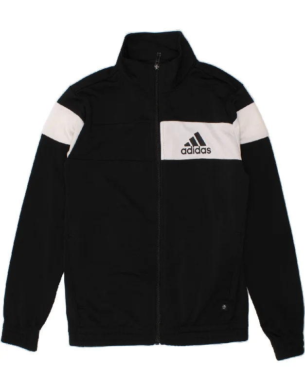 men's fleece winter jackets -ADIDAS Boys Tracksuit Top Jacket 9-10 Years Black Colourblock Polyester