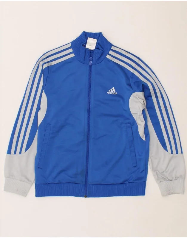 men's classic bomber jackets -ADIDAS Boys Tracksuit Top Jacket 9-10 Years Blue Colourblock Polyester