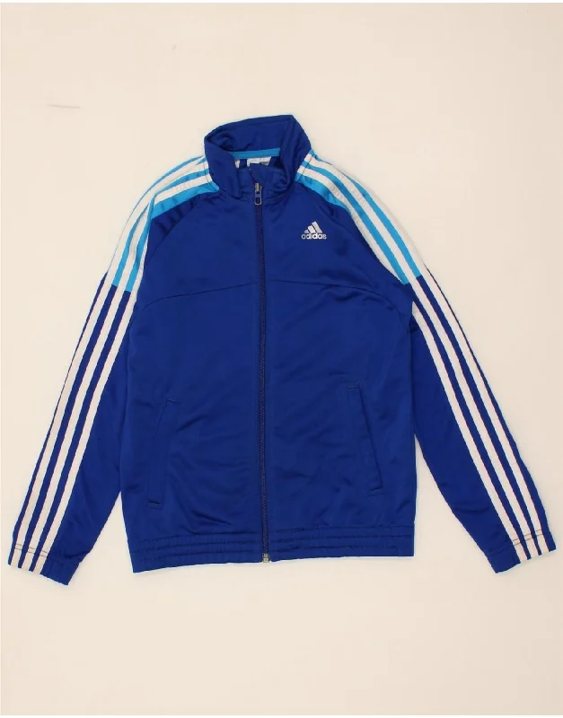 men's sporty zip-up jackets -ADIDAS Boys Tracksuit Top Jacket 9-10 Years Blue Polyester