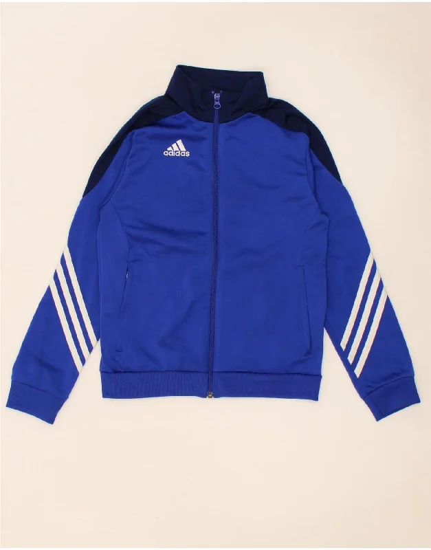 men's leather jackets -ADIDAS Boys Tracksuit Top Jacket 9-10 Years Medium Blue Colourblock