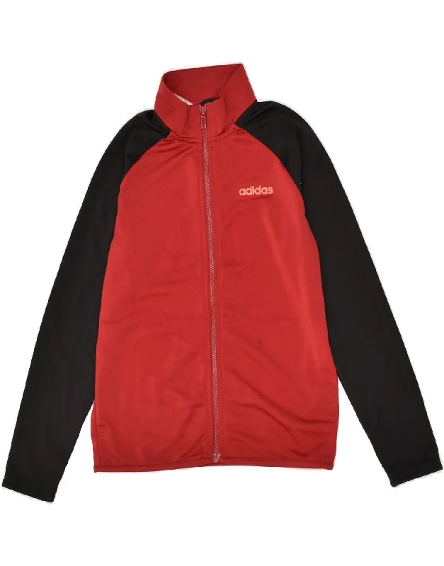 men's puffer jackets -ADIDAS Boys Tracksuit Top Jacket 9-10 Years Red Colourblock Polyester