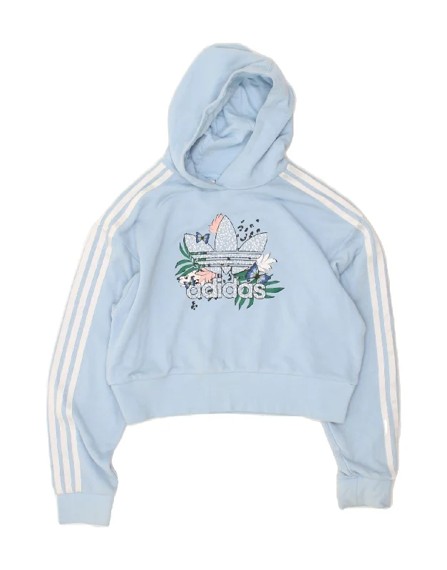 men's hoodies with logos -ADIDAS Girls Crop Graphic Hoodie Jumper 12-13 Years Blue