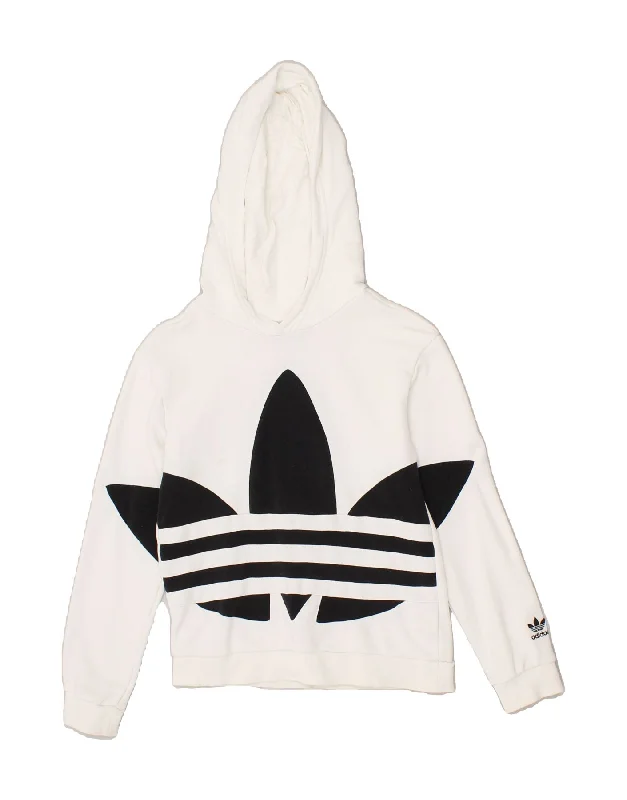 men's fashion sweatshirts -ADIDAS Girls Graphic Hoodie Jumper 10-11 Years White Cotton