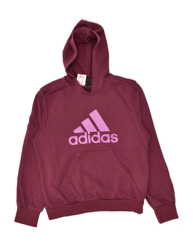 men's printed hoodies for winter -ADIDAS Girls Graphic Hoodie Jumper 11-12 Years Burgundy Cotton