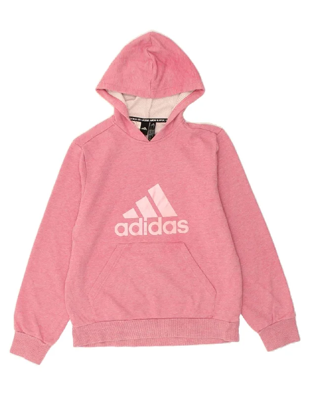 men's stylish sports hoodies -ADIDAS Girls Graphic Hoodie Jumper 13-14 Years Pink Cotton