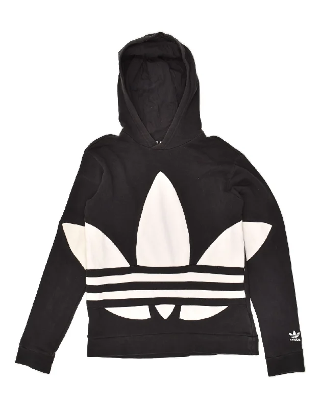 men's winter hoodie -ADIDAS Girls Graphic Hoodie Jumper 14-15 Years Black Cotton