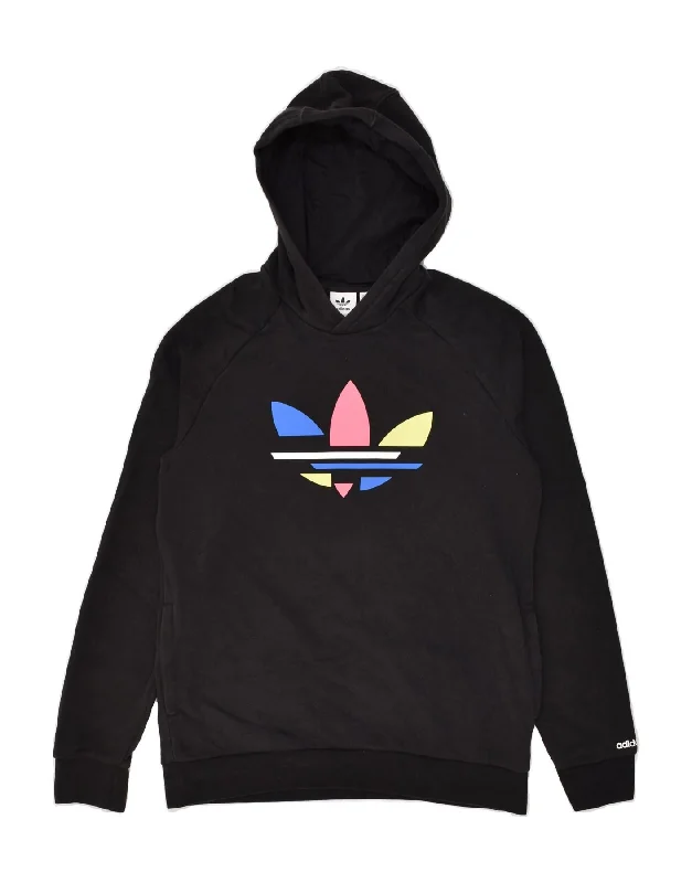 men's oversized sweatshirts for cold weather -ADIDAS Girls Graphic Hoodie Jumper 14-15 Years Black Cotton