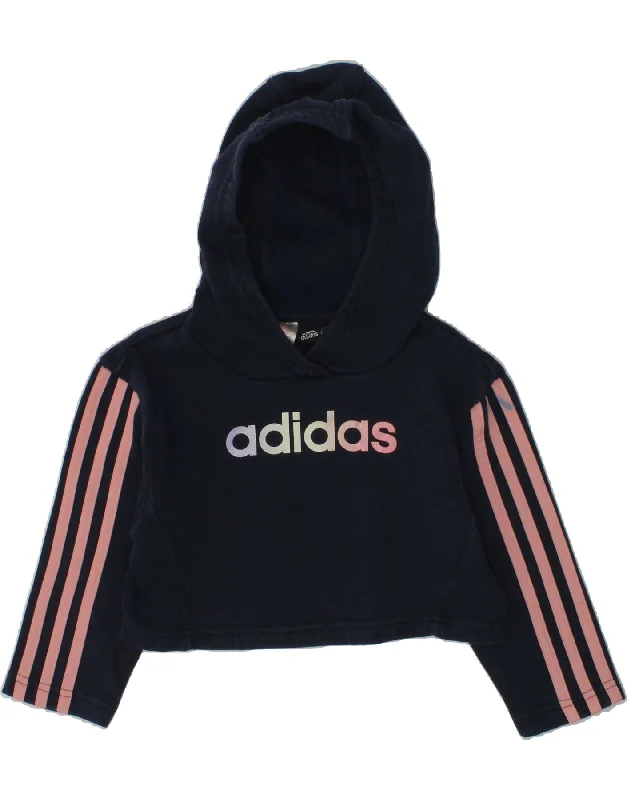 men's hoodies for winter -ADIDAS Girls Graphic Hoodie Jumper 3-4 Years Navy Blue Cotton