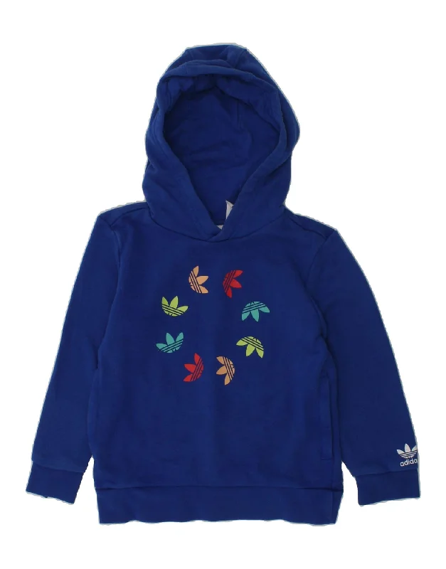 men's basic sweatshirts -ADIDAS Girls Graphic Hoodie Jumper 5-6 Years Navy Blue Cotton