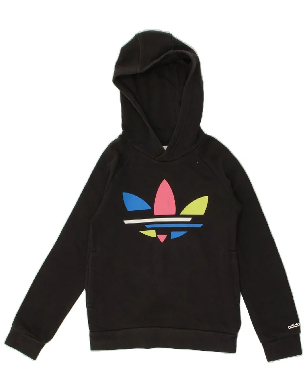 men's hoodie for casual outings -ADIDAS Girls Graphic Hoodie Jumper 7-8 Years Black Cotton