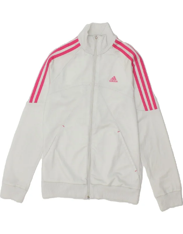 men's packable jackets -ADIDAS Girls Graphic Tracksuit Top Jacket 13-14 Years  White Polyester