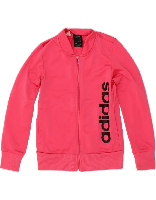 men's travel jackets -ADIDAS Girls Graphic Tracksuit Top Jacket 9-10 Years Pink Polyester