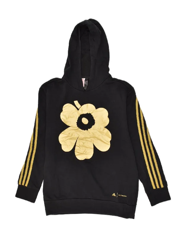 men's fashion hoodies for winter -ADIDAS Girls Hoodie Jumper 13-14 Years Black Floral Cotton