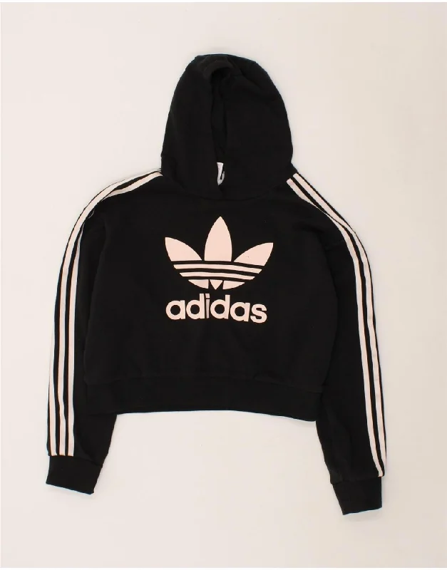 men's workout zip-up hoodies -ADIDAS Girls Oversized Crop Graphic Hoodie Jumper 12-13 Years Black