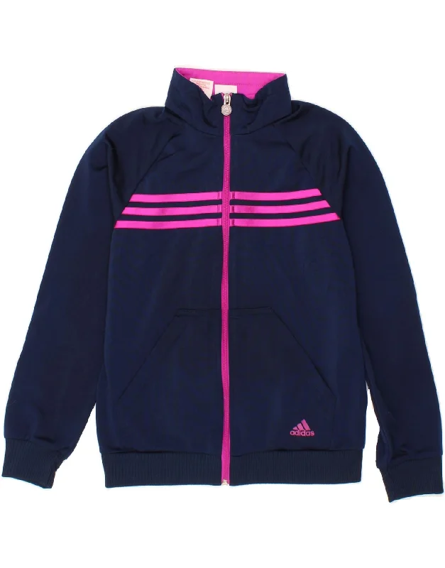 men's tailored jackets -ADIDAS Girls Tracksuit Top Jacket 11-12 Years Navy Blue Polyester