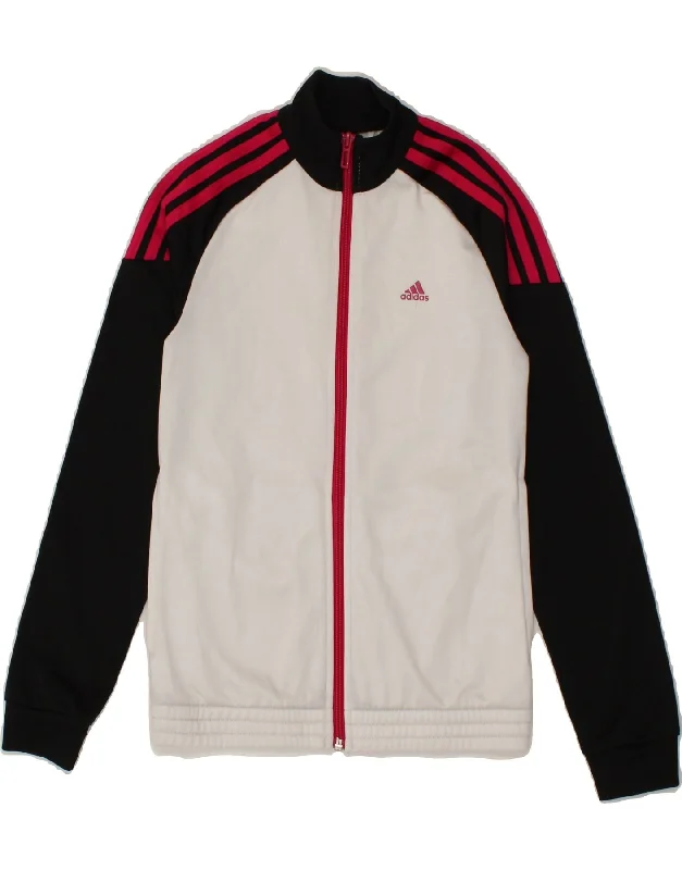 men's windproof jackets -ADIDAS Girls Tracksuit Top Jacket 11-12 Years White Colourblock Polyester