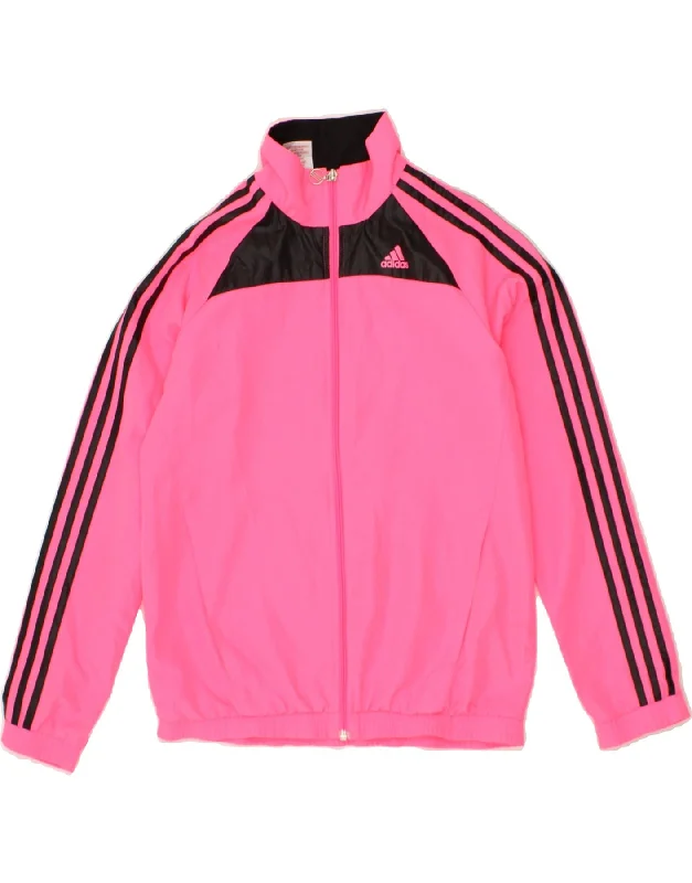 men's lightweight windbreakers -ADIDAS Girls Tracksuit Top Jacket 13-14 Years Pink Colourblock Polyester