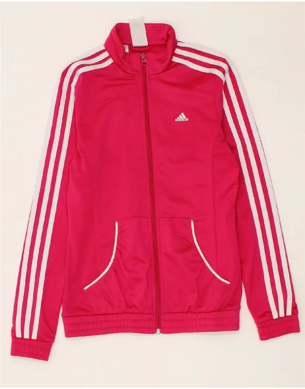 men's sporty jackets -ADIDAS Girls Tracksuit Top Jacket 13-14 Years Pink Polyester