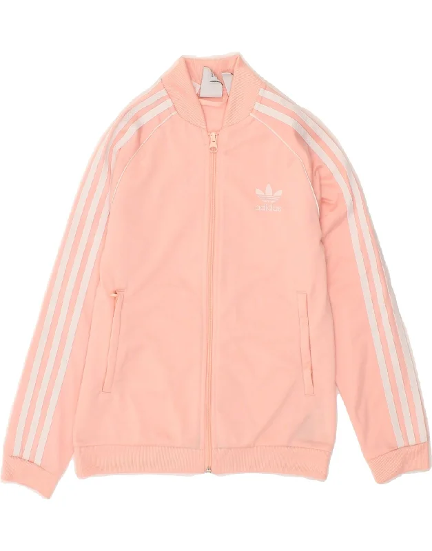 men's down jackets -ADIDAS Girls Tracksuit Top Jacket 9-10 Years Pink Polyester