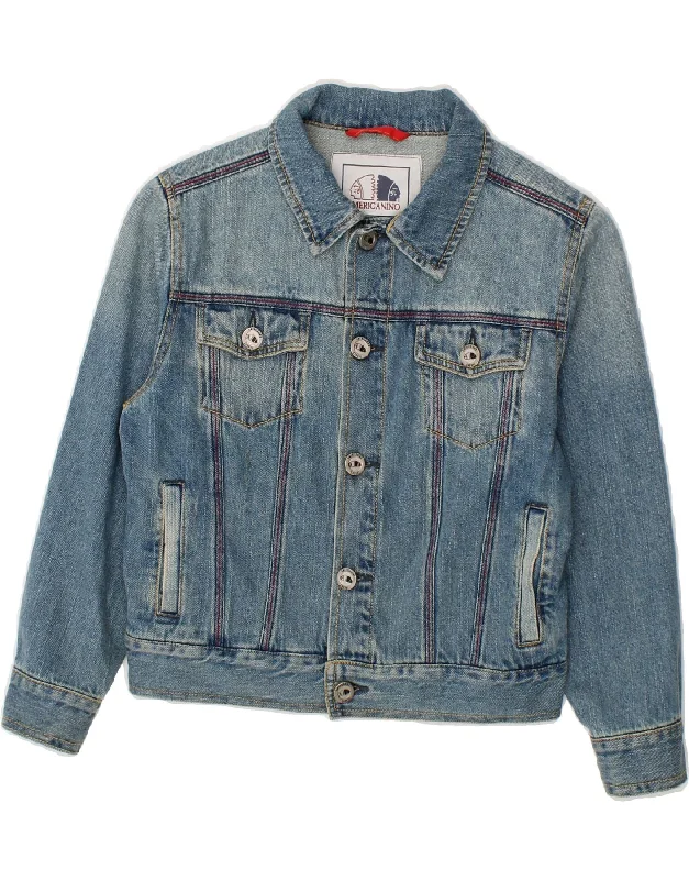 men's heavy-duty jackets -AMERICANINO Boys Graphic Denim Jacket 5-6 Years Small Blue Cotton