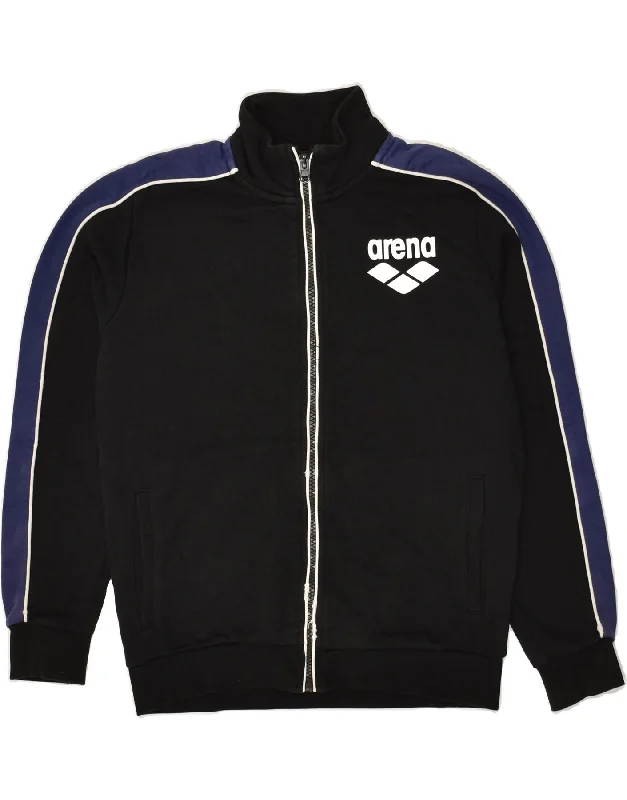 men's running jackets -ARENA Boys Graphic Tracksuit Top Jacket 9-10 Years Black Cotton