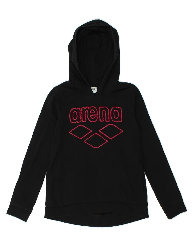 men's fleece sweatshirts for winter -ARENA Girls Graphic Hoodie Jumper 11-12 Years Black Cotton