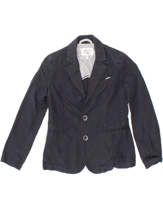 men's outdoor hiking jackets -ARMANI JUNIOR Boys 2 Button Blazer Jacket 7-8 Years Navy Blue Cotton